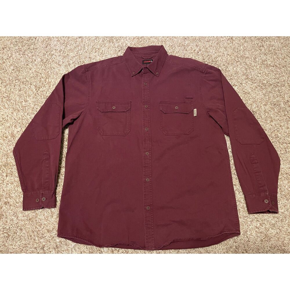 Wolverine Men's L/S Work Shirt Heavy Weight Pockets Pen Loop Maroon Size XL